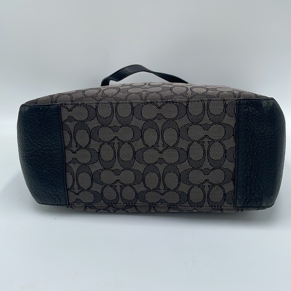 - Coach Black Signature Jacquard and Leather Tote Satchel Bag - Picture 5 of 11
